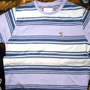 Denim & Flower Striped Shirt - Lavender and White